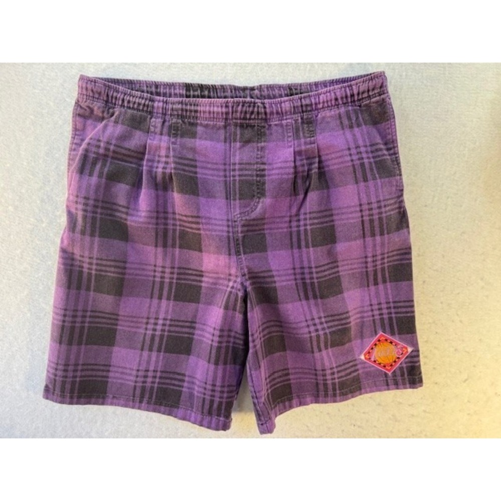 Vintage 90s LA Lakers‎ Purple Plaid Cotton Shorts Mens XL NBA In The Paint